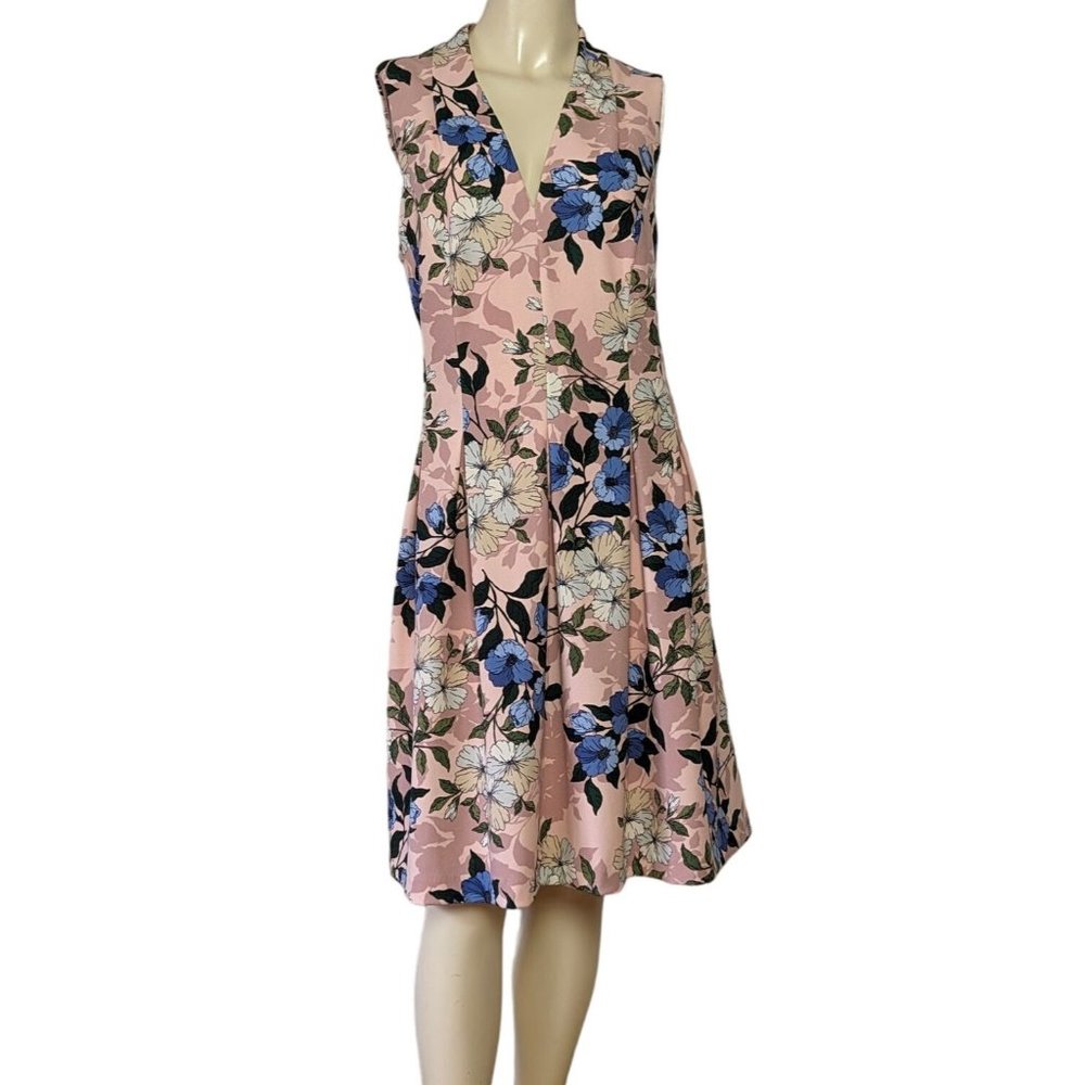 Jessica Howard pink pleated sleeveless pockets lined foral summer short dress 18